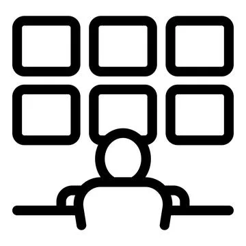 Office worker looking at multiple computer screens icon Illustrazione stock