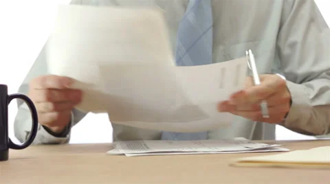 Office Worker Makes Notes On Documents Stock Footage 43440295