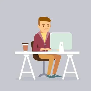 Office worker man working in the office with laptop. Stock Illustration