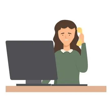 Office worker multitasking, answering phone call while working on computer Stock Illustration