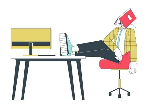 Office worker napping at workplace 2D linear cartoon character Stock Illustration