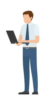 Office Worker with Notebook, Startup with Internet Stock Illustration