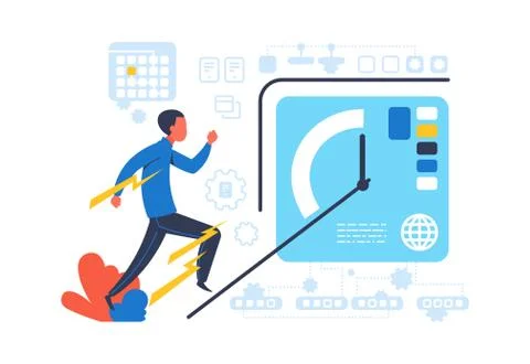 Office worker panic. Cartoon man running fast. Deadline and job problems or Illustrazione stock