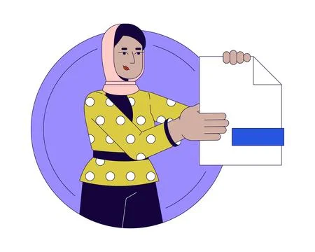 Office worker with paper 2D linear cartoon character Stock Illustration