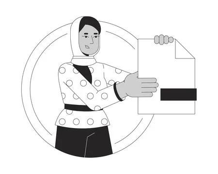 Office worker with paper black and white 2D line cartoon character Stock Illustration