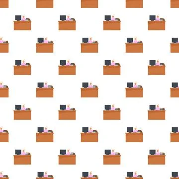 Office worker pattern with woman working at desk Illustrazione stock