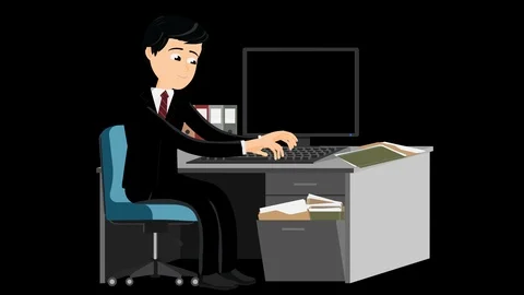 Office Worker At The Pc Cartoon 스톡 동영상 122810442