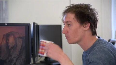 Office Worker Picks Up Hot Drink Stock Footage 89619758
