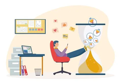 Office worker problem procrastination time management, business people character Stock Illustration