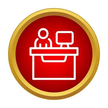 Office worker providing service at reception desk icon Illustration