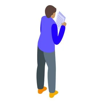 Office worker reading document isometric icon Stock Illustration