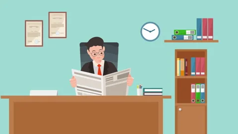 Office Worker Reading Newspaper In Office Stock Footage 283901717