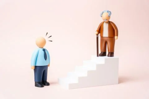 An office worker realizes that he will reach the top of his career at an ad.. Foto stock