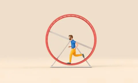 Office worker running in a loop on a hamster wheel. Business rat race concept Stock Illustration