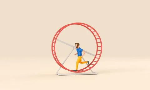 Office worker running in a loop on a hamster wheel. Business rat race concept 스톡 일러스트
