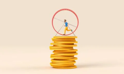 Office worker running in a loop on a hamster wheel. Business rat race concept Stock Illustration