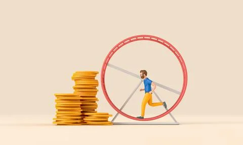Office worker running in a loop on a hamster wheel. Business rat race concept Stock Illustration