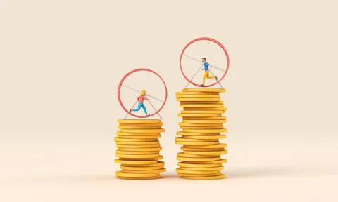 Office worker running in a loop on a hamster wheel. Business rat race concept Stock Illustration