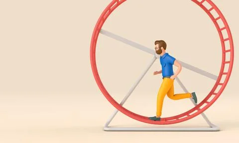 Office worker running in a loop on a hamster wheel. Business rat race concept Stock Illustration