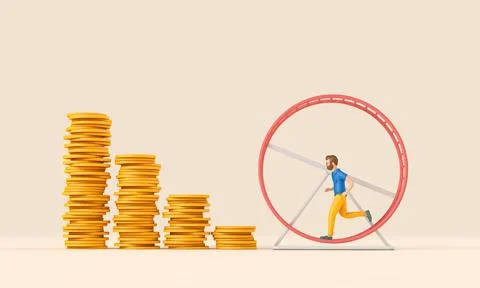 Office worker running in a loop on a hamster wheel. Business rat race concept Stock Illustration