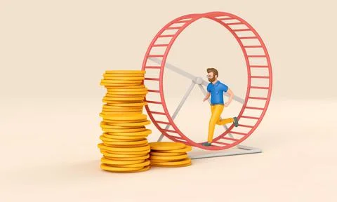 Office worker running in a loop on a hamster wheel. Business rat race concept Stock Illustration