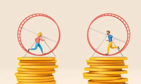 Office worker running in a loop on a hamster wheel. Business rat race concept Stock Illustration