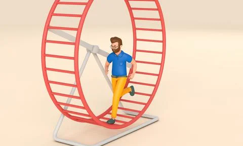 Office worker running in a loop on a hamster wheel. Business rat race concept Stock Illustration