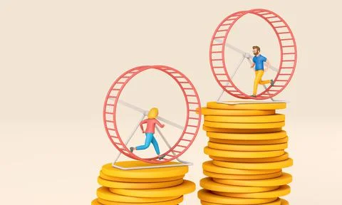 Office worker running in a loop on a hamster wheel. Business rat race concept Stock Illustration