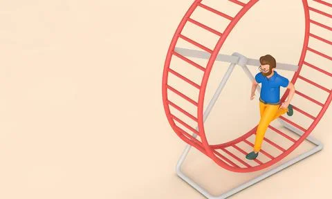 Office worker running in a loop on a hamster wheel. Business rat race concept Stock Illustration
