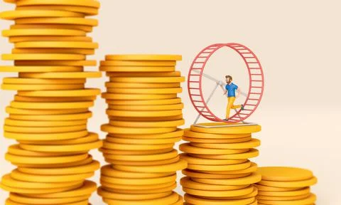 Office worker running in a loop on a hamster wheel. Business rat race concept Stock Illustration