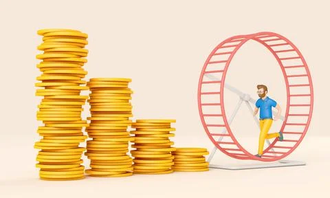 Office worker running in a loop on a hamster wheel. Business rat race concept Stock Illustration