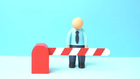 An office worker is sad because the road is blocked by a barrier. Mass layoffs, Stock Footage 335837119