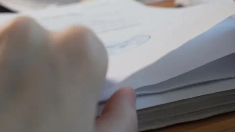 An Office Worker Searches for The Desired Document in the Stack of Documents on  Stock Footage 132795830