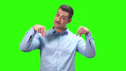 Office worker showing like and asking to subscribe on green screen Stock Footage 235944735