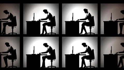 Office worker silhouettes working in cubicles 库存影片 342478445