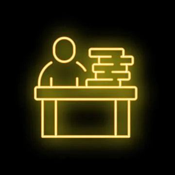 Office worker sitting at desk with pile of folders representing workload Stock Illustration