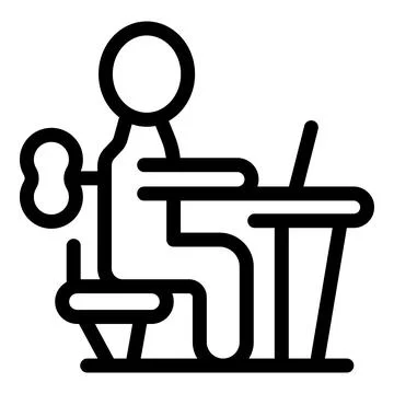 Office worker sitting at desk using laptop and thinking Stock Illustration