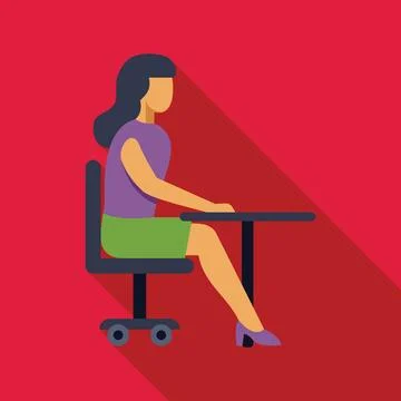 Office worker sitting at desk working on computer in red background Stock Illustration