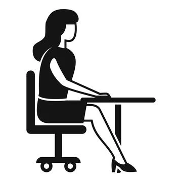 Office worker sitting at desk working on computer icon イラスト素材