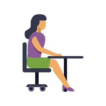 Office worker sitting at desk working on computer, side view Stock Illustration