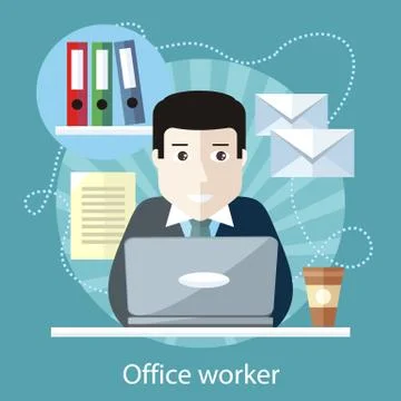 Office Worker Sitting in front of Computer Stock Illustration