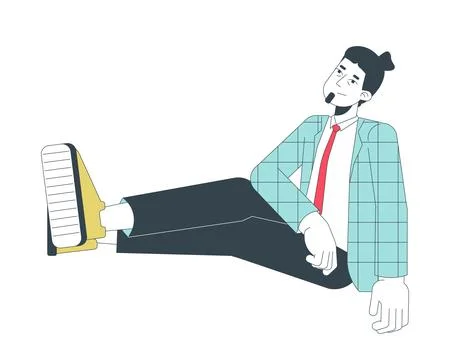 Office worker sitting high power pose 2D linear cartoon character Ilustración de archivo
