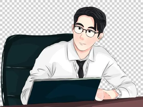 Office Worker Sitting with Laptop Stock Illustration