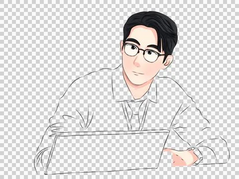 Office Worker Sitting with Laptop Stock Illustration