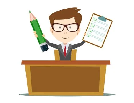 Office worker sitting at the table and work Stock Illustration