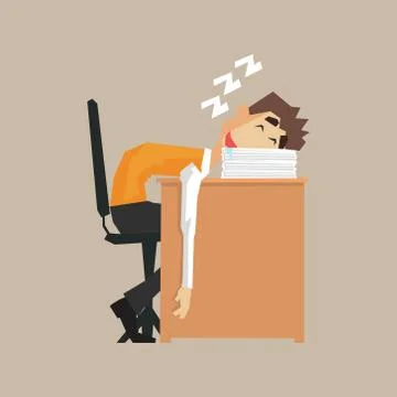 Office Worker Sleeping On Pile Of Papers Stockillustratie
