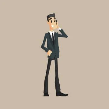 Office Worker Speaking Mobile 스톡 일러스트