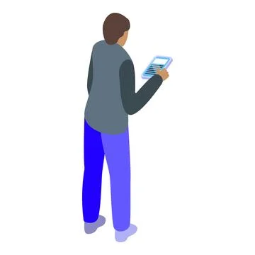 Office worker standing using a smartphone app in isometric view 스톡 일러스트