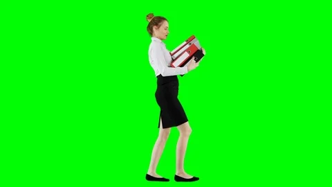 Office Worker Struggles With Carrying Binders Full of Documents Green Screen Video stock 124609962