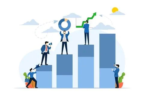 Office worker studying infographics on graphs from columns Stock Illustration